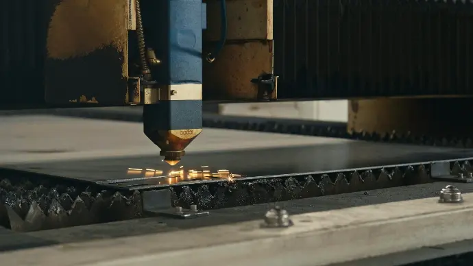 A machine that is cutting a piece of metal